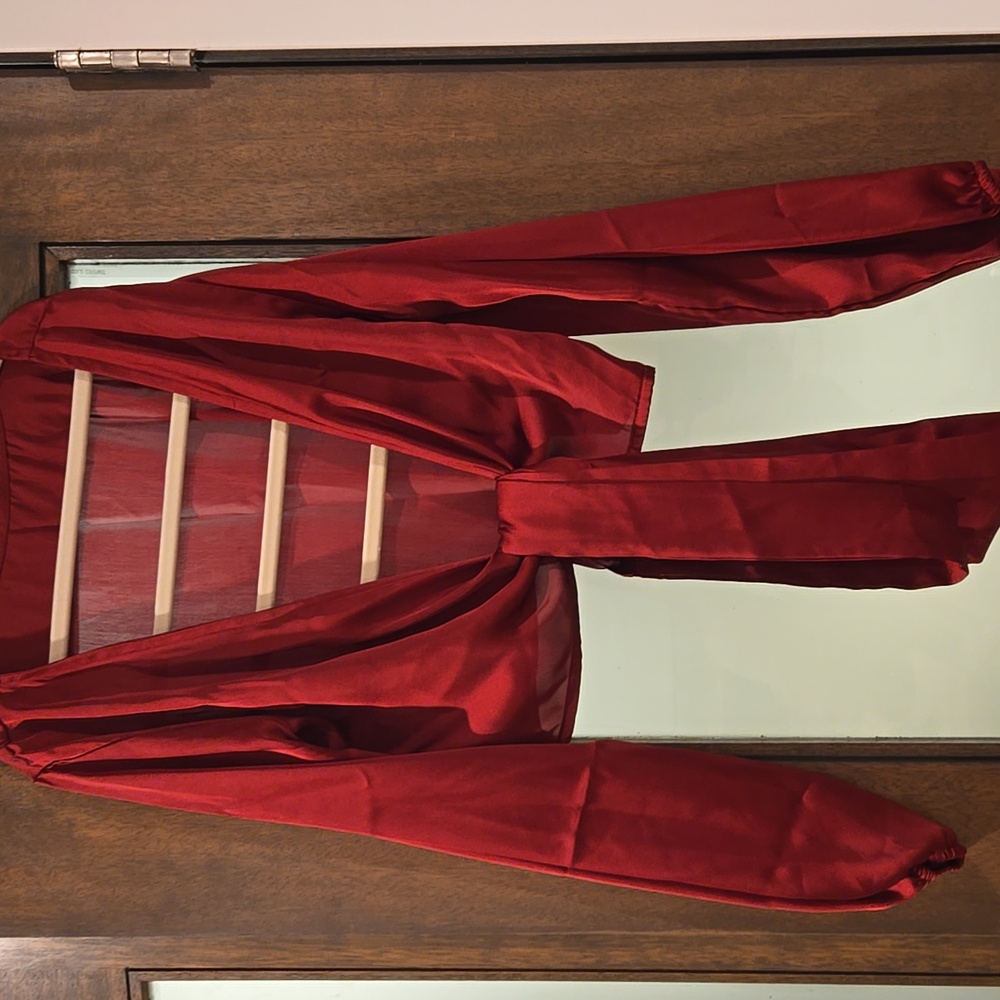 NWOT Red Convertible Wrap Blouse